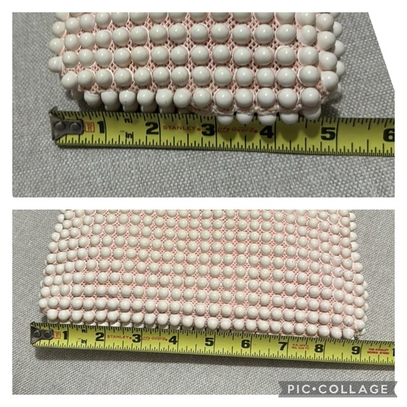 Vintage Candy Dot Clutch-White-Gold Toned Metal Trim-9x5-Kiss Lock Closure - Picture 9 of 16